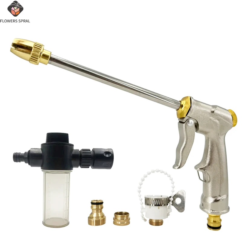 Hochdruck-Autowaschpistole, Metall-Legierung Langstiel-Wasserpistole, Ausgestattet mit Schaumkanne und Zubehör