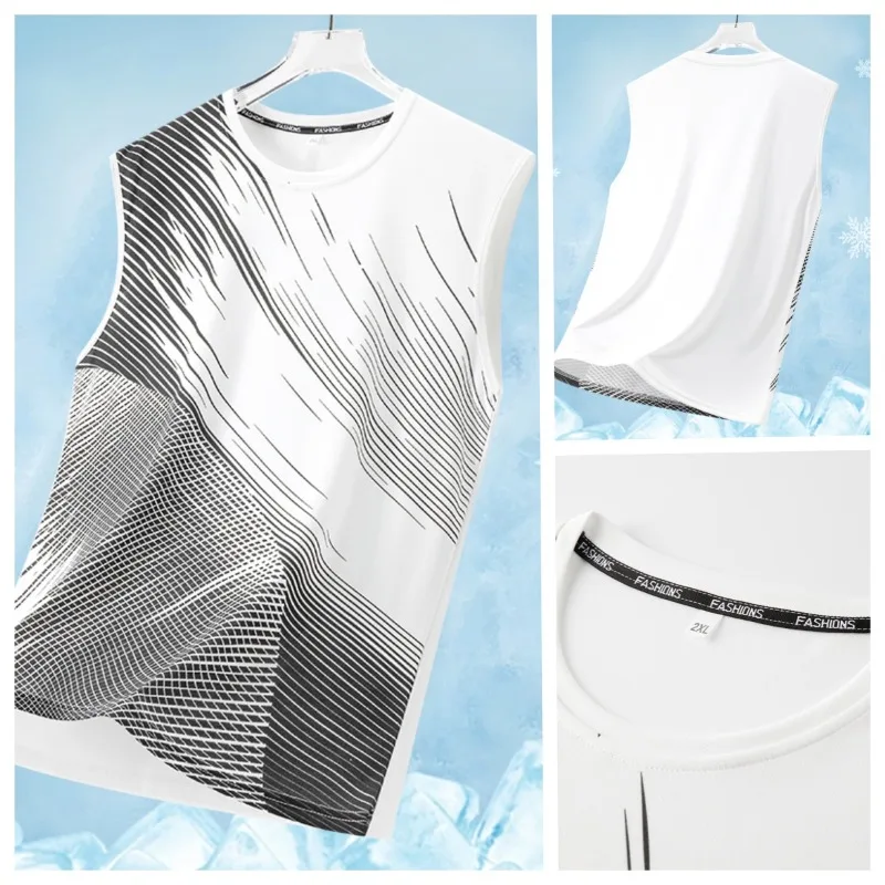 Summer Fashion Trend Ice Silk Loose Comfortable Casual T-shirt Outdoor Basketball Training Sweat Absorbing Quick Drying Vest