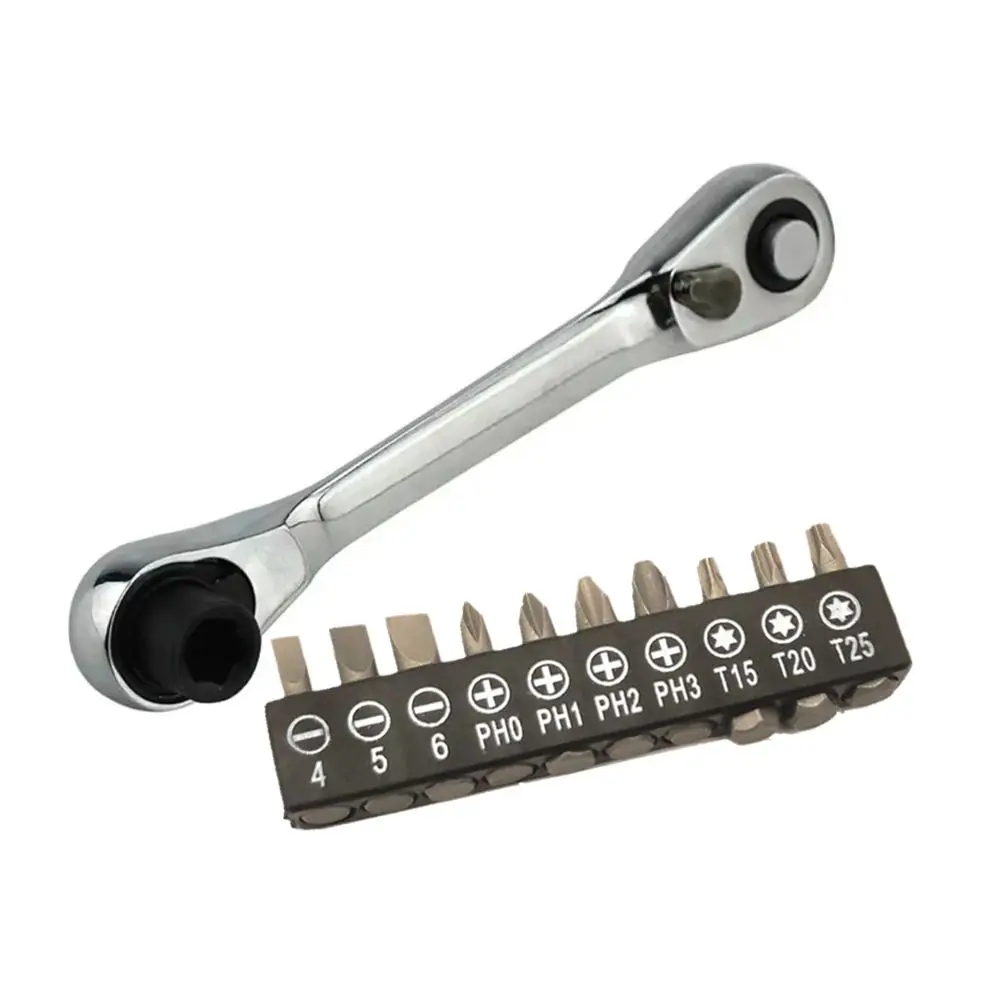 

Набор отверток с двойным трещоточным ключом на 72 зубца, квадратная головка 1/4 дюйма, шестигранный отвертковый бит 6,35 мм, быстросъемные мини-инструменты