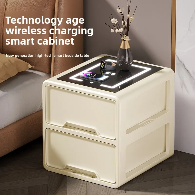 

Drawer Snack Storage Cabinet Home Bedroom Living Room with Wireless Charging Multi-layer Locker Free Installation Bedside Table