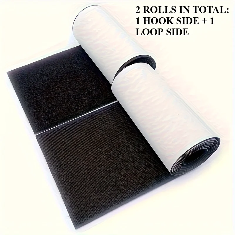 2 Rolls Heavy-Duty Nylon Hook and Loop Tape-Extra Wide 5cm, 2-Sided Black/White Compatible with Black Coil Each 200cm Length