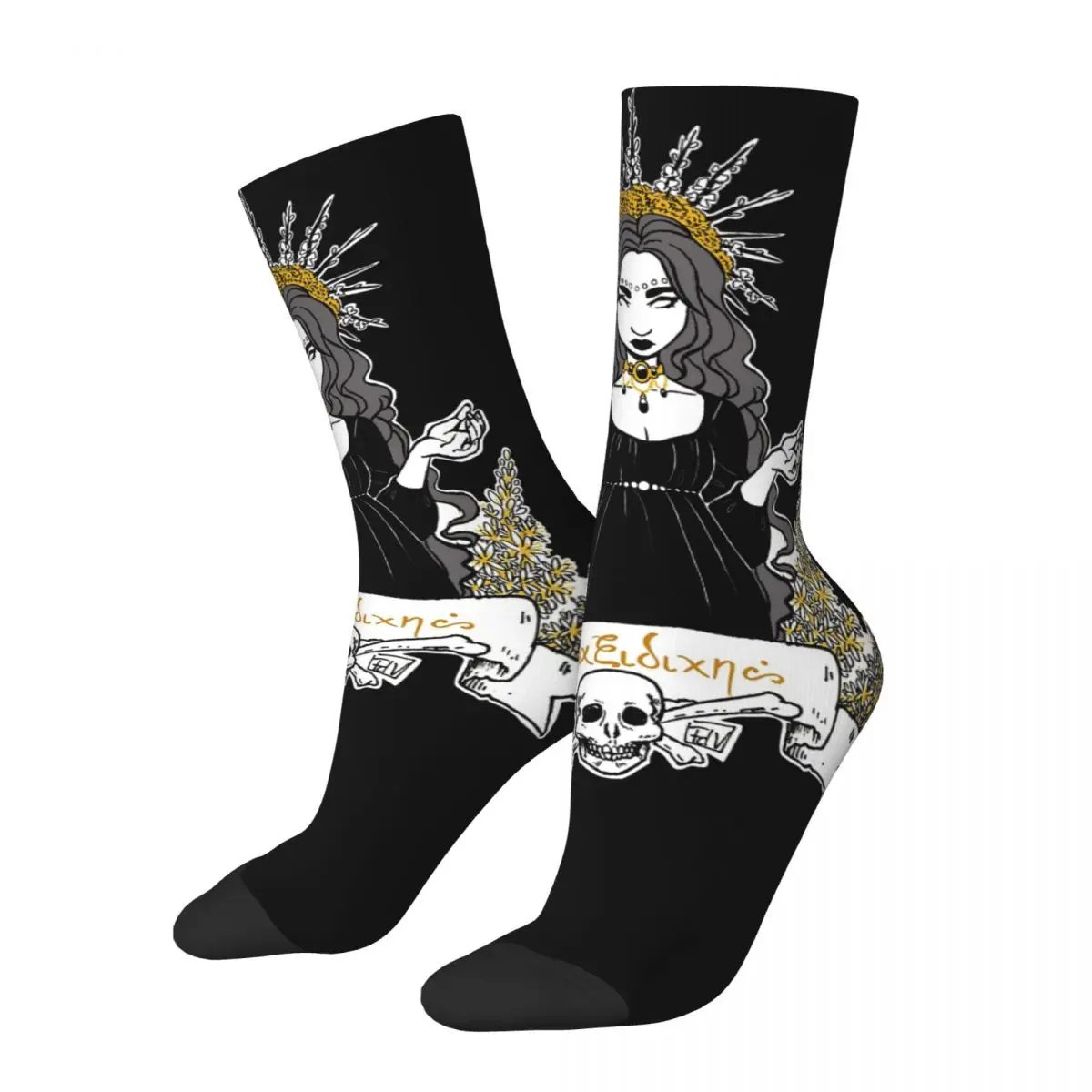 Funny Happy Men's Compression Sock Persephone Praxidike Harajuku Greek Mythology Ares Ancient Folklore Street Seamless Crew Sock