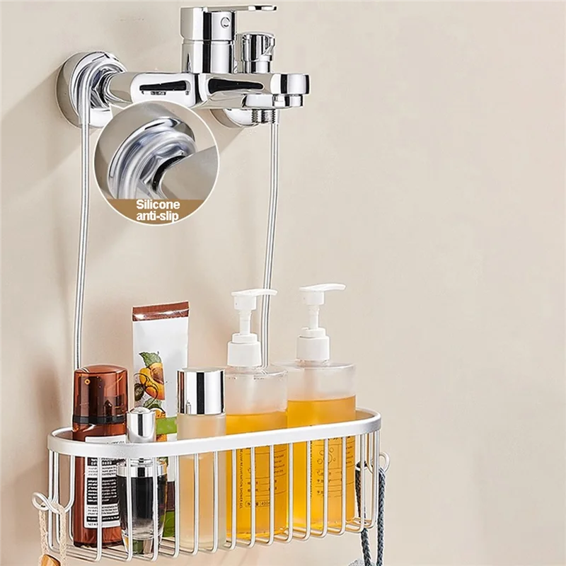 ABDJ-フック付きシャワーラックの穴あけ不要収納棚-蛇口またはクロスバーの設置用シャワーバスケットオーガナイザー
