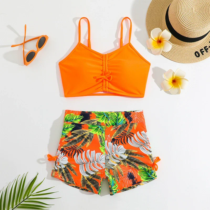 Girls Biquini Swimsuits Sets Children Swimming Suits Summer Kids Tops Shorts 2Pcs Teen Holiday Beach Swimwear Outfits 8-12 Years