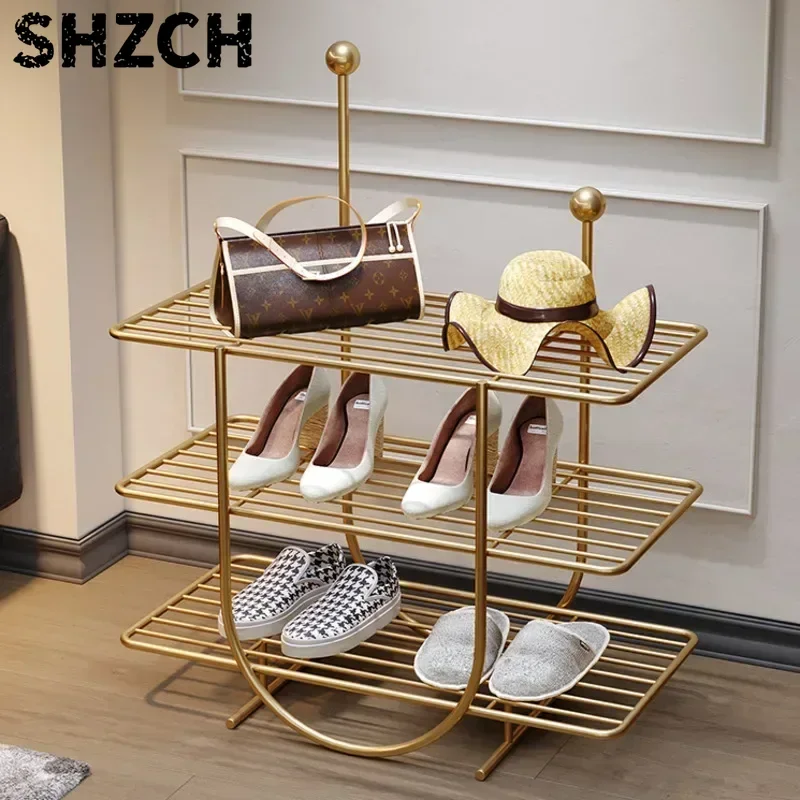 Discount Light Luxury Iron Art Entry Shoe Stand Simple Multilayer Metal Organizer Home Indoor Web Celebrity Shoe Cabinet