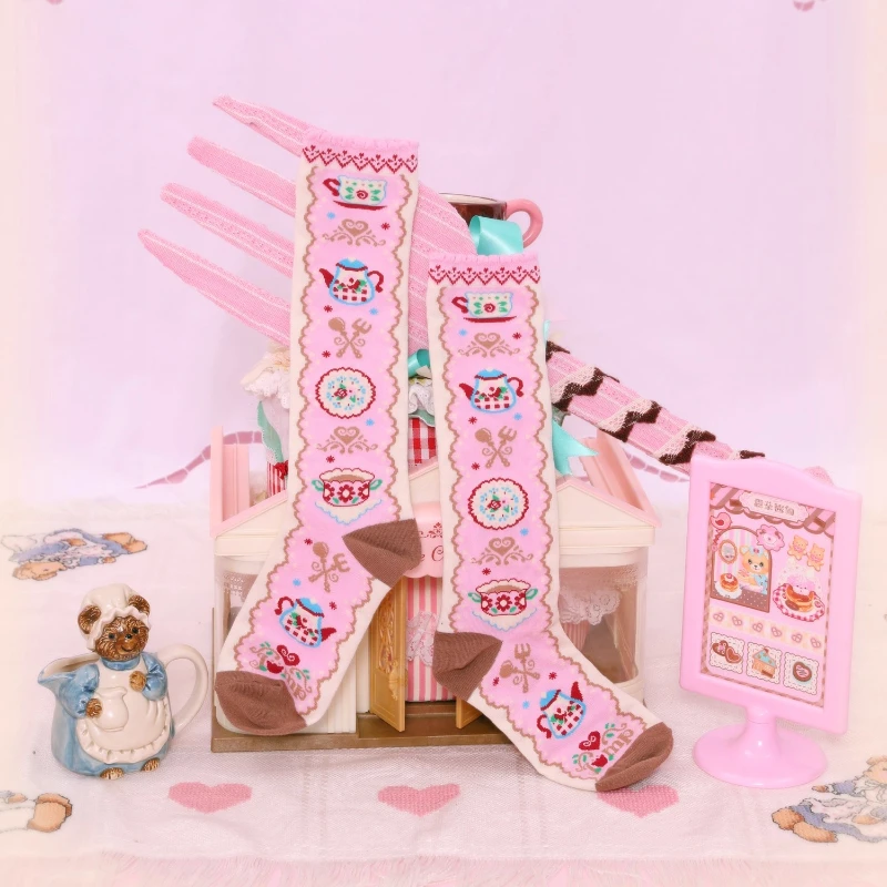 Original Design Colorful Pattern Lace Women's  Hosiery Original Design Cute Sweet Versatile Age-Reducing Mid-Calf Socks Ladies