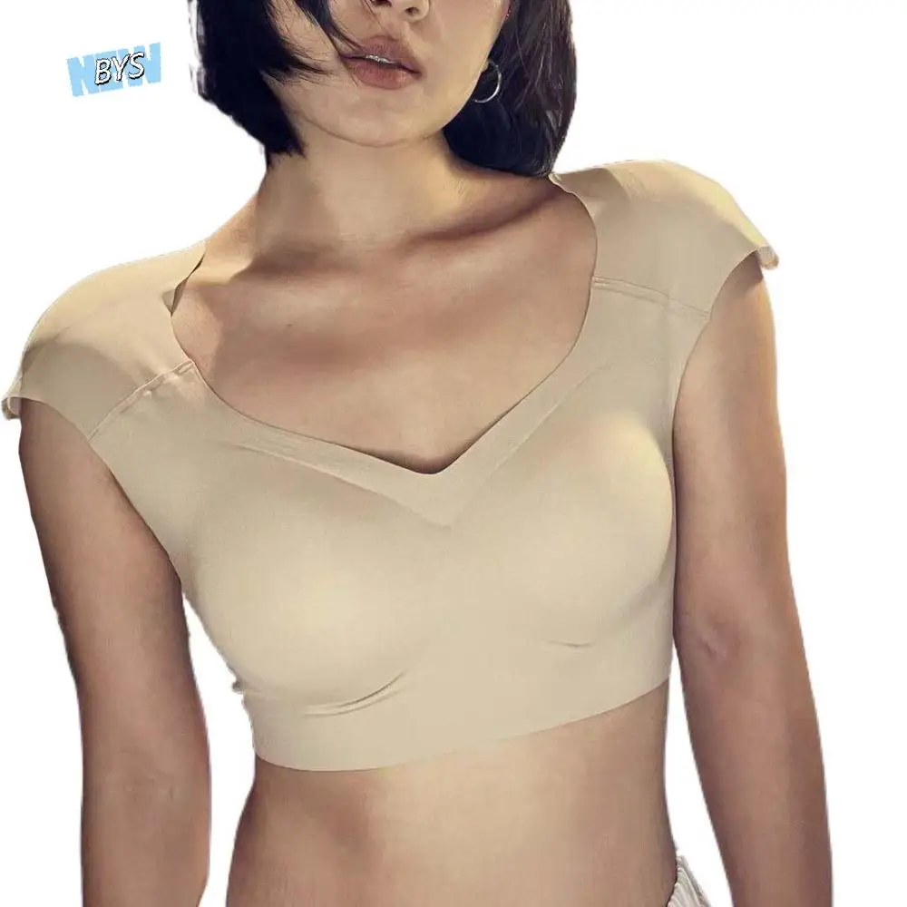 

V-neck Right-angle Shoulder Bra Seamless Chest Binder Shoulder Pad Vest Bustier Lingerie Wireless Bra Girls Shapewear