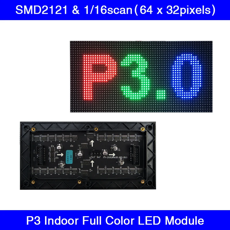 高品質P3屋内rgb led広告パネル192X96mm led表示画面モジュールフルカラーSMD2121