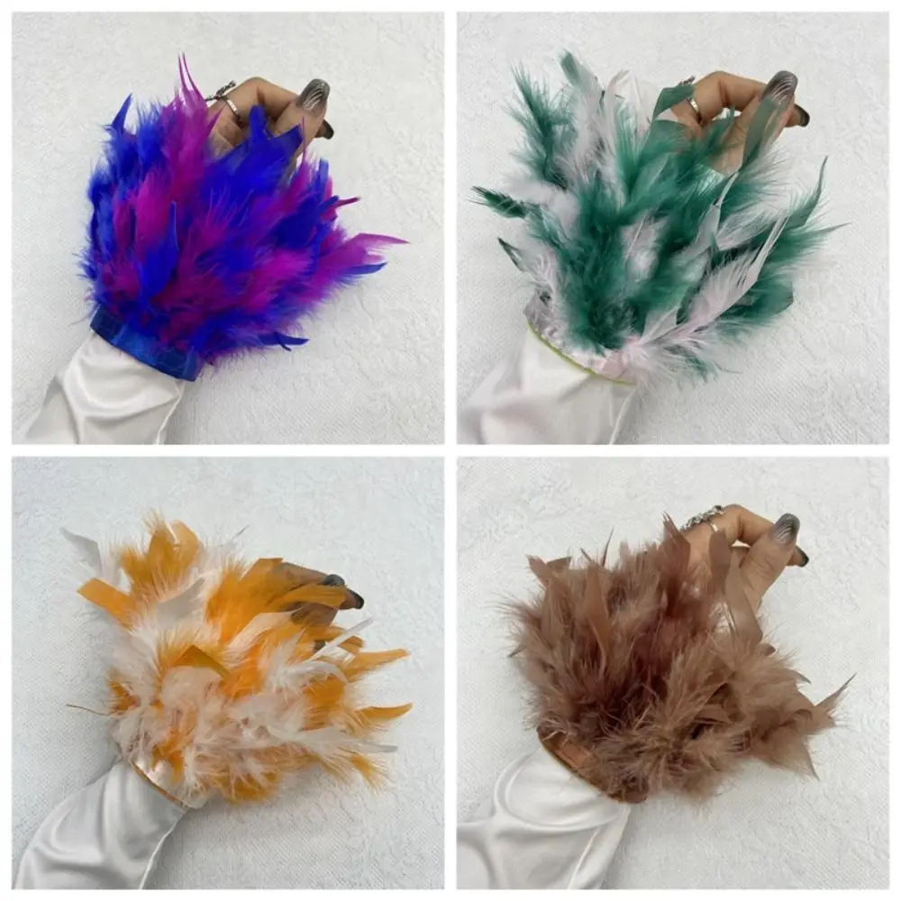 Puños de plumas de piel de pavo, pulsera de lazo para el cabello, pulsera de plumas suaves, círculo divertido, puños de muñeca de plumas coloridas