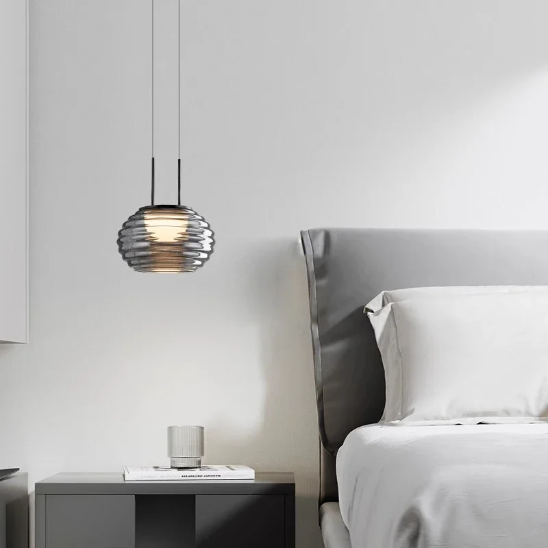 Modern Smoke Gray Glass Chandelier Italian Modern Bedroom Bedside Led Hanging Lights for Restaurant Kitchen Home Decor