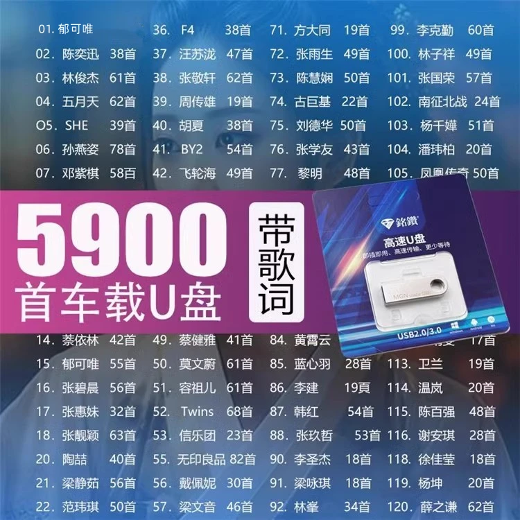 Car music USB  Chinese Cantonese collection  singer popular mp3 16g/32g/64g