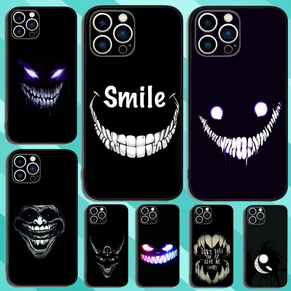 Smiley Creepy Face Scared Demon Phone Case For iPhone 15,14,13,12,11,Plus,Pro Max,XS,X,XR,SE,Mini,8,7 Soft Silicone Black Cover