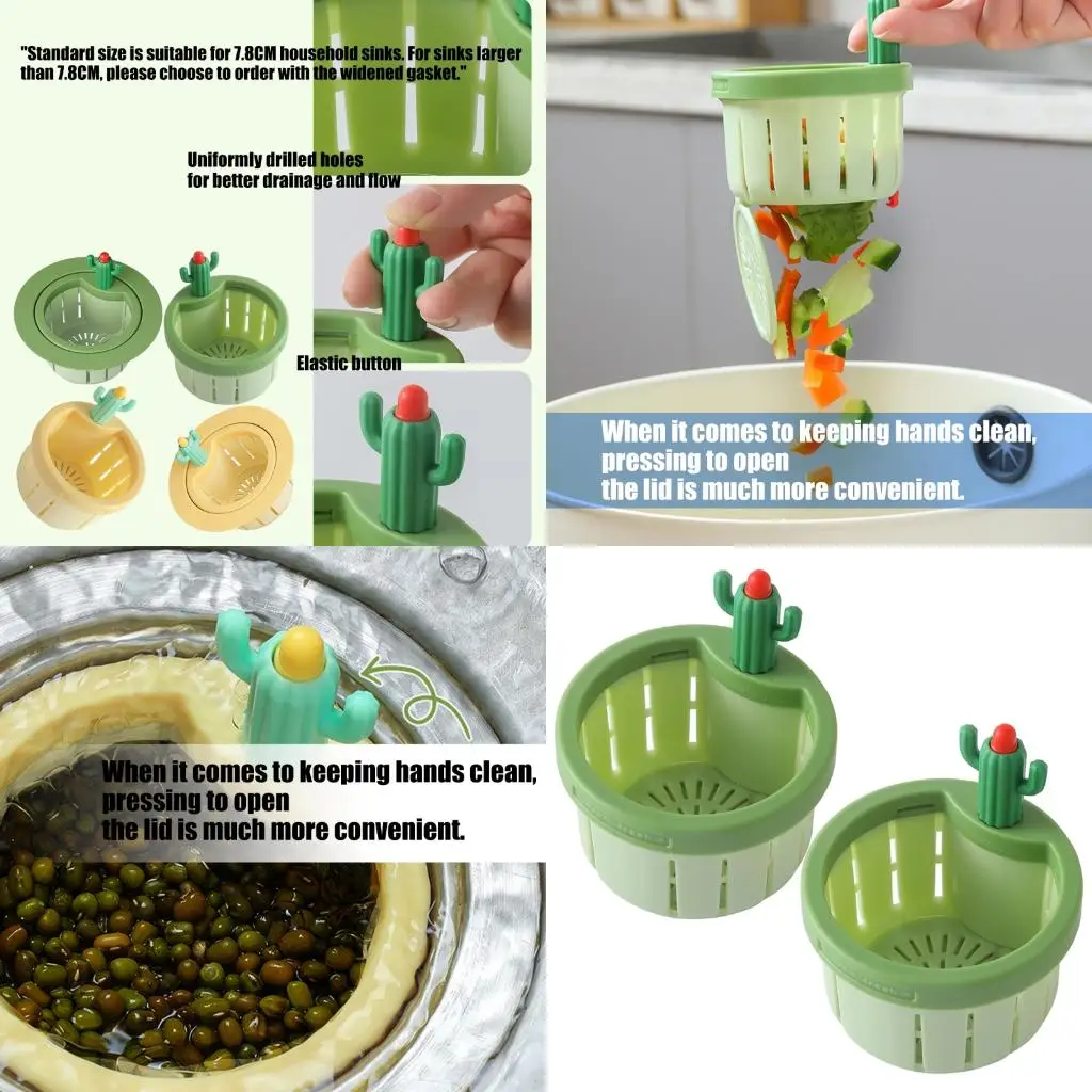 

2Pcs Cactus Shaped Kitchen Waste Strainer Sink Draining Basket Filter Enduring high quality