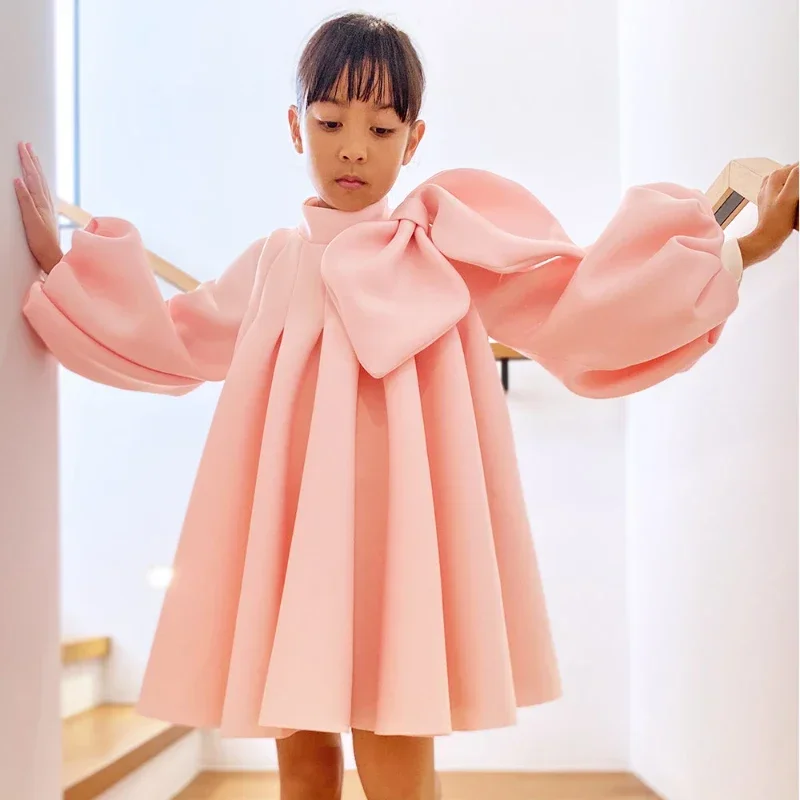 

2025 Boutique Princess Girls Dresses Kid Birthday Baptism Party Clothes Evening Gown Bow Puff Sleeve Wedding Children's Costumes