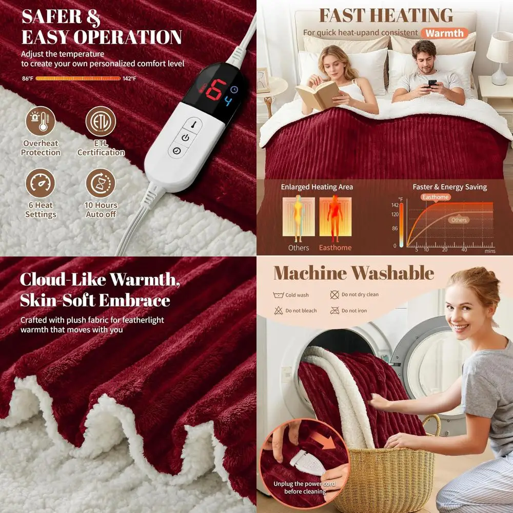 

Queen Size Electric Blanket 84x90 with 6 Heat Levels, 10-Hour Auto Off, Soft Flannel, Overheat Protection