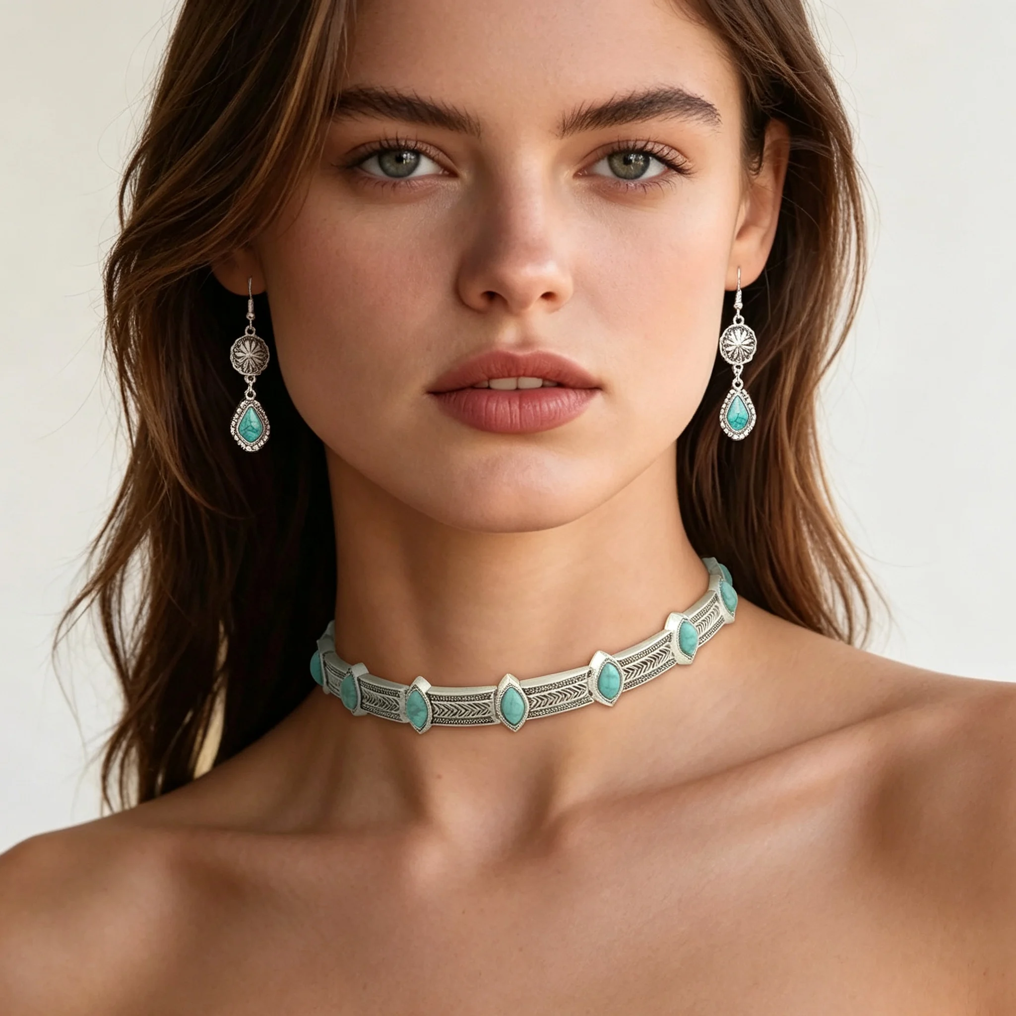 2Pcs Turquoise Western Chokers - Ethnic Chic Fashion ulasan dan harga