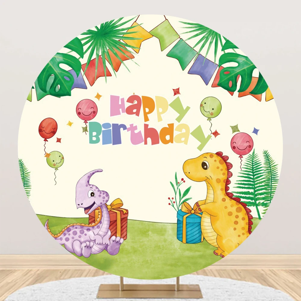 Dinosaur Theme Party Round Photo Backdrop Children Birthday Tropical Jungle Plant Portrait Custom Circle Photography Backgrounds