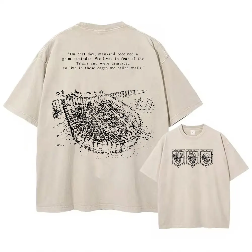

Men Washed Tshirt Anime Attack On Titan Graphic Print Vintage Harajuku T Shirt Men Women Summer Casual Cotton Loose Top Tee