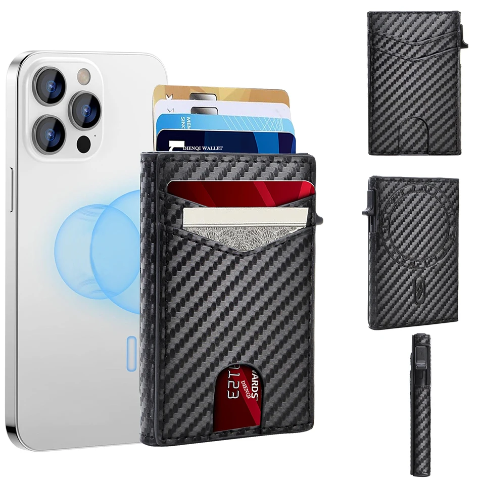 Magsafe Credit Card Holder Men Magnetic Wallets Rfid Blocking Carbon Bank Cardholder Case Wallet for IPhone 16 15 14 Pro Max