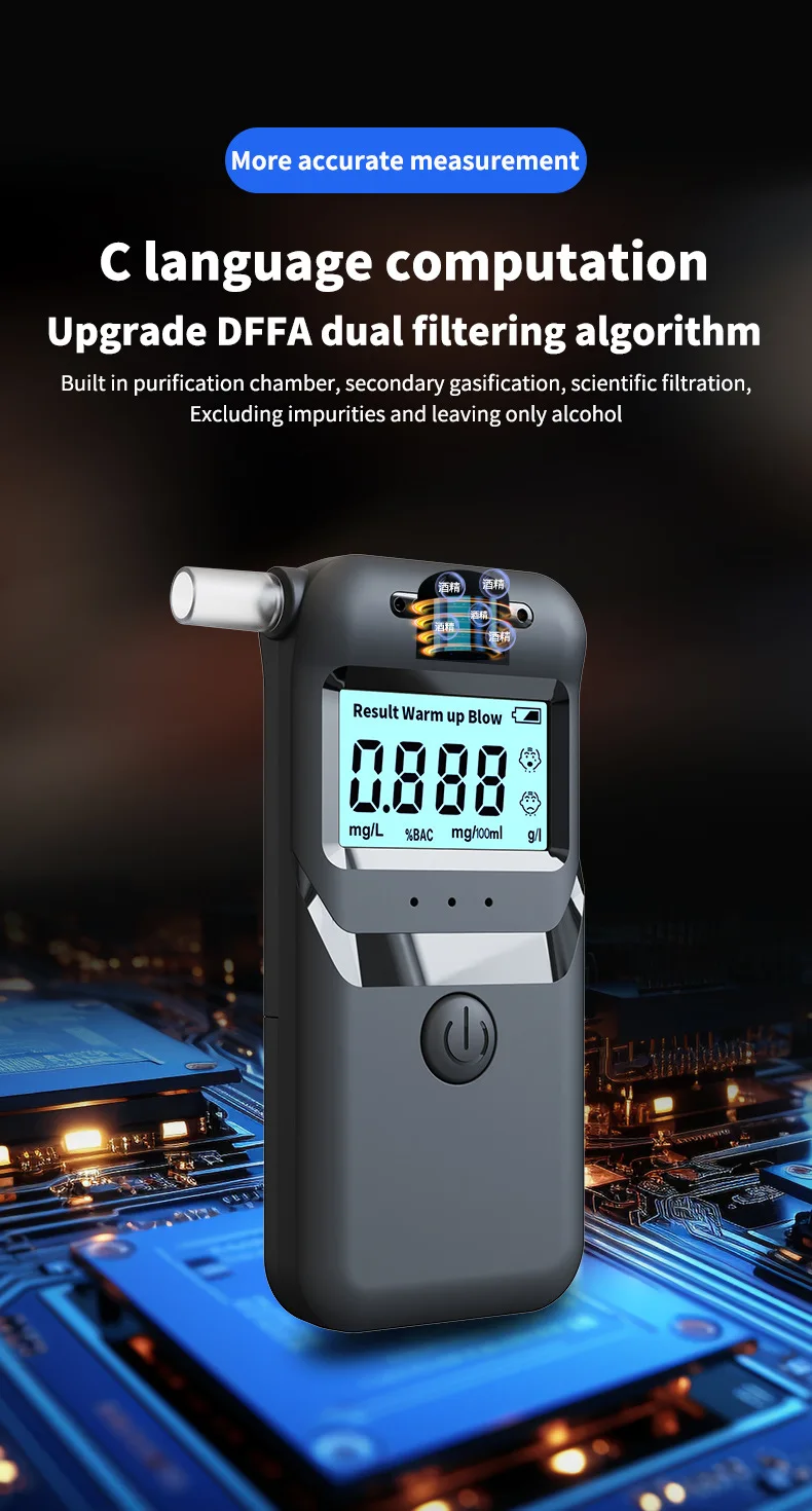Digital Car Breathalyzer with Portable Design and LCD Display Interchangeable Mouthpieces Tester for Accurate Results