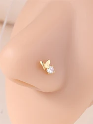 1Pcs 20G L Shaped Nose Studs Butterfly Design Shiny CZ Small Gold Silver Color Nose Piercing for Women Girl Cute Nostril Jewelry