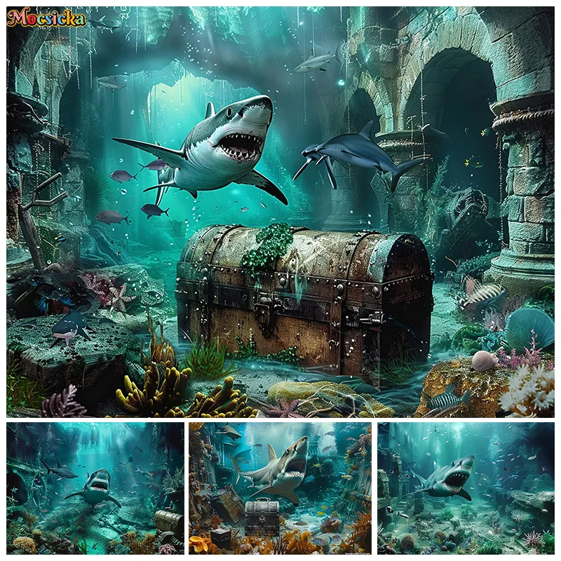 Mocsicka Photography Backgrounds Underwater World Sharks Decor Backdrops Living Room Mural People Photo Banners Studio Props