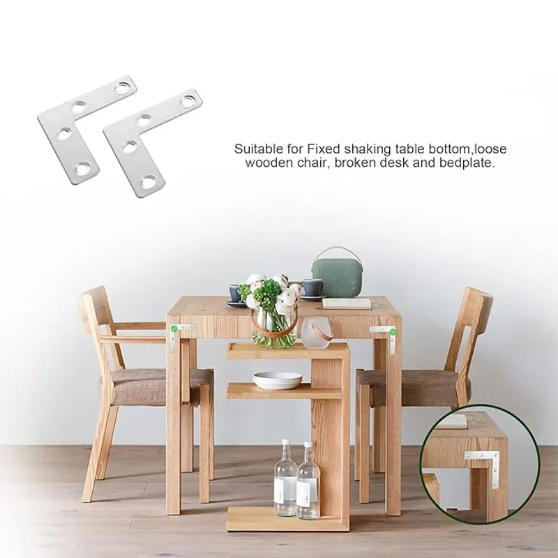50pcs L Shape Brackets Flat Corner Brace Plates Metal Repair Stainless Steel Plates for Wood Fixing Connector Fixing Brackets