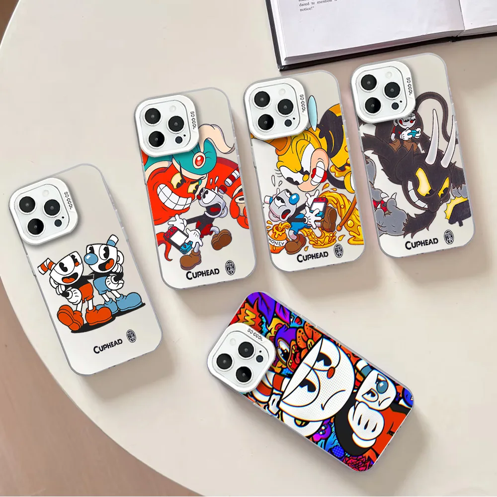 Phone Case Silver Cover Suitable for iPhone 12 11 13 14 15 16 Max Pro Plus Spider Gwen IMD Colorful Game C-Cup-headS Video