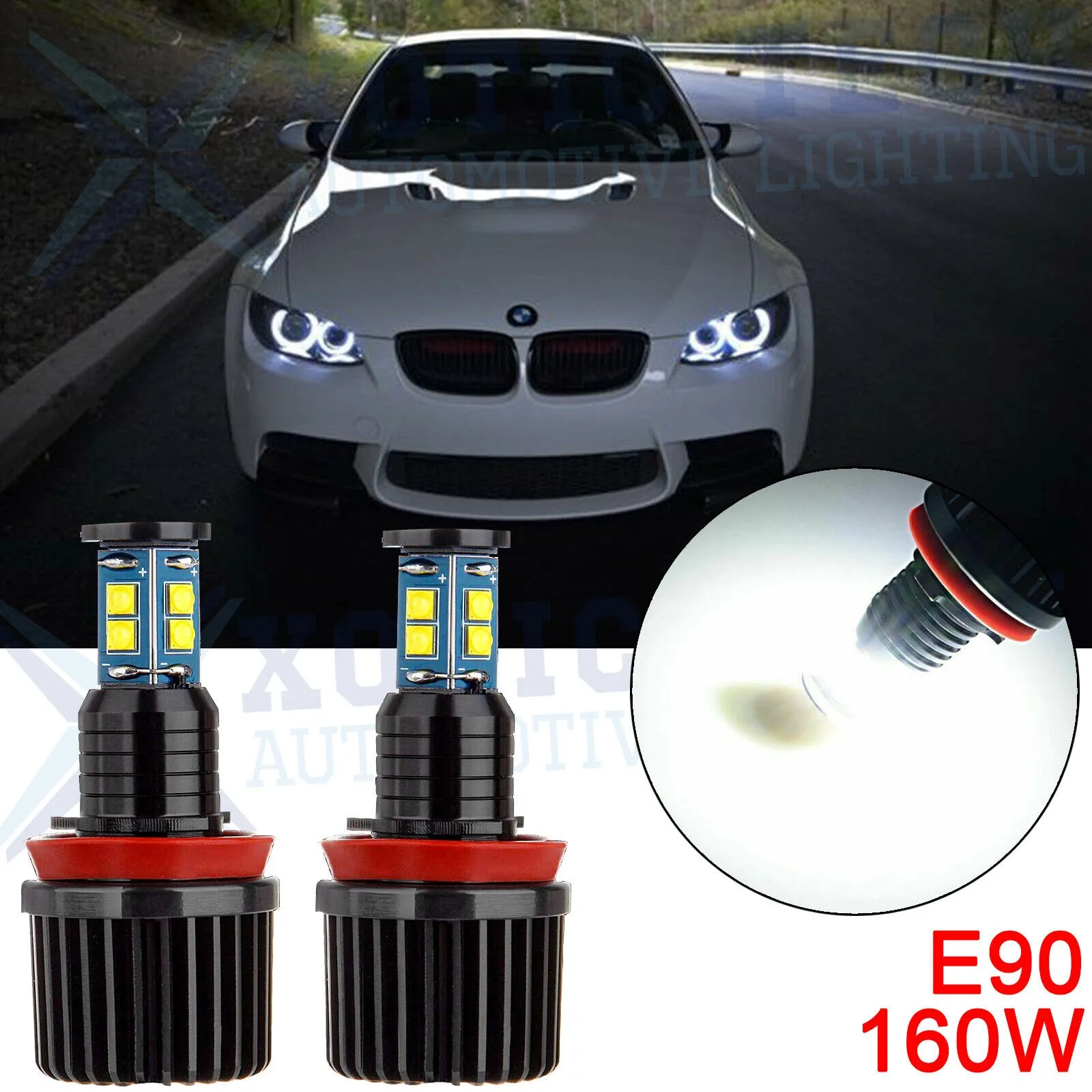 160W White H8 LED Angel Eye Halo Ring Bulbs for BMW E90 E92 E93 E60 E61 X5 X6 Z4