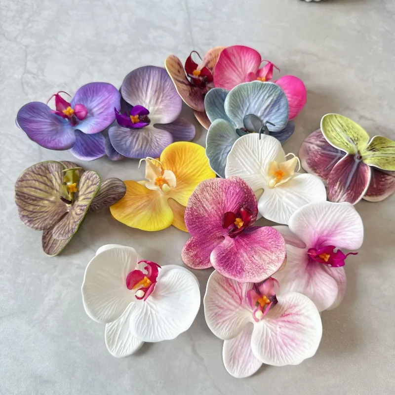 

1/3pcs Print Big Butterfly Orchid Head Silicone Cotton Artificial Flower Wedding Souvenir Party Gift Box Decor Headdress Flower