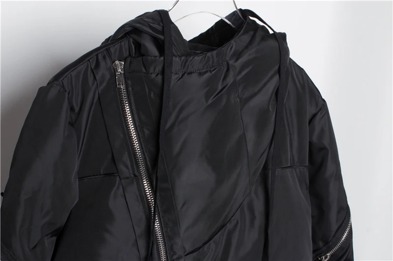 Streetwear Men Fashion Overcoat Diagonal Zipper Medium Length Hooded Cotton Clothes Jackets Winter Male Windbreaker Coat Parkas