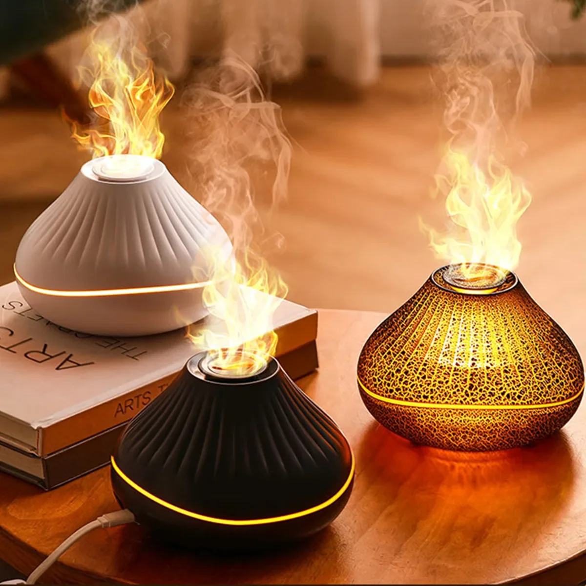 

2024 New 3D Air Fire Flame Humidifier Essential Oil Aroma Diffuser Cracked Onion Colorful Flame Aroma Diffuser