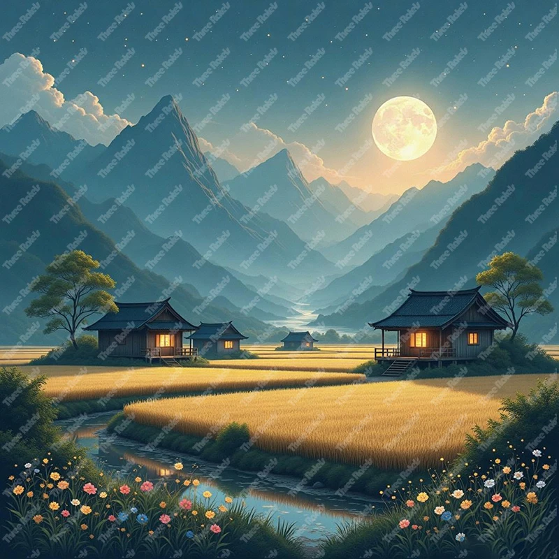 Three Ratels QHD56 Pastoral style rural night scenery wall stickers for home decoration self-adhesive