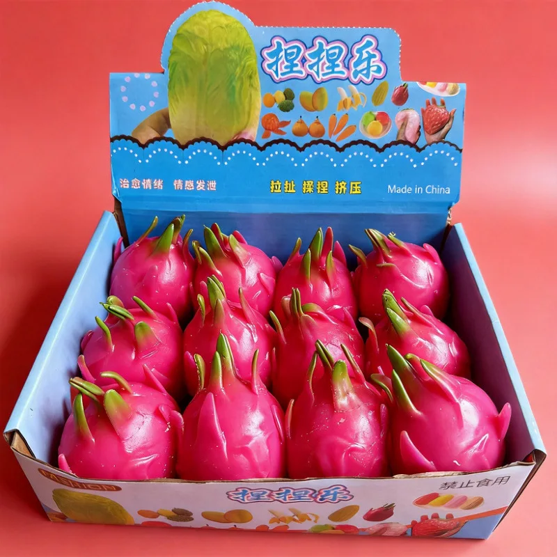 12pcs Funny Simulation Dragon Fruit Squish Stress Ball Gift Squishy Squeeze Stress Reliever Fidget Sensory Toy Squeeze Balls