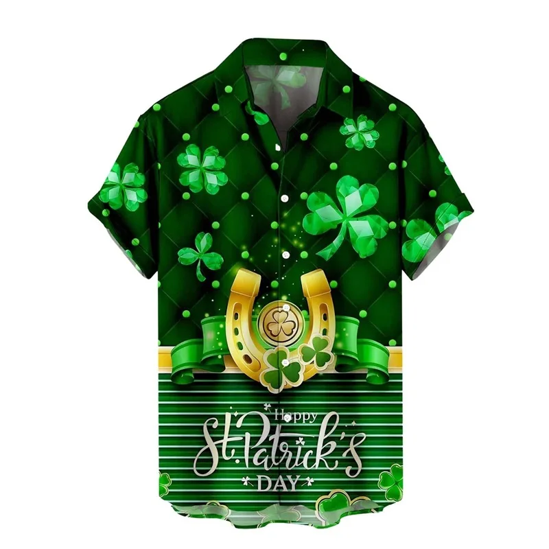 3D Full Print St Patricks Day Shirt For Men Green Hat Graphic Button Down Beach Shirts Mens Short Sleeve Casual Shirts Clothes