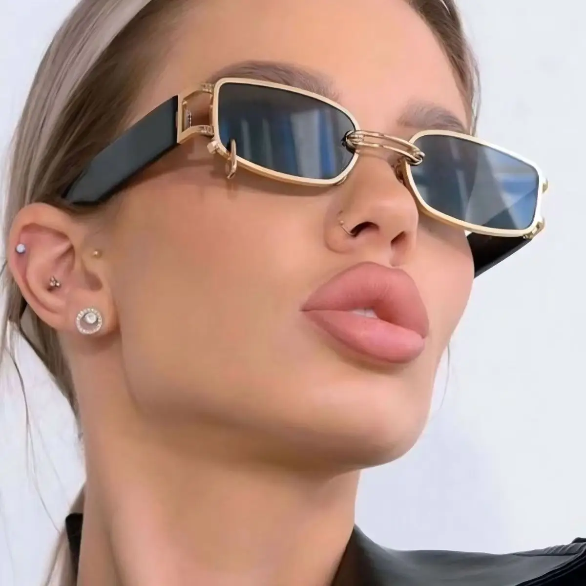 Lunettes de soleil carrées tendance punk pour femmes, marque de luxe, petite monture, lunettes de soleil rectangulaires en métal, miroir, Oculos De Sol