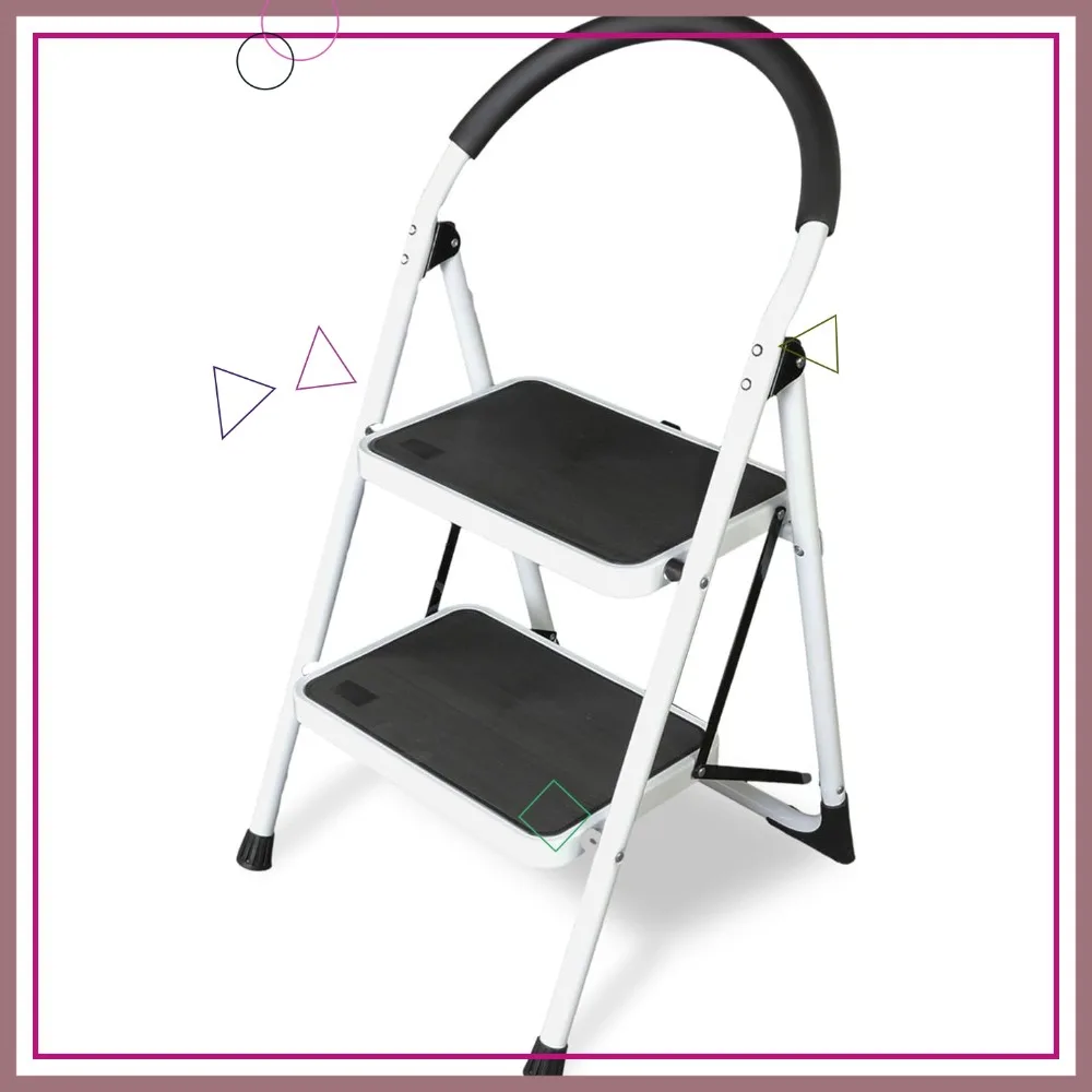 

Ergonomic Folding Step Stool with Anti-Slip Pedal and Padded Handle for Kitchen, Household, Offices. 400 lb Capacity
