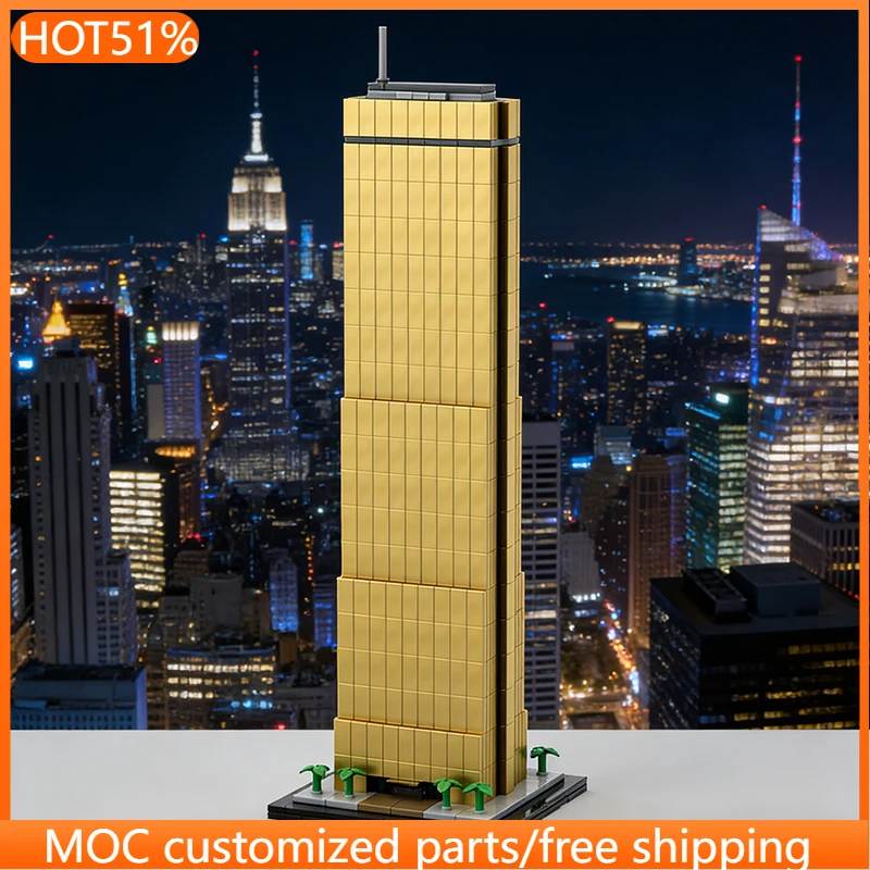 

Набор для сборки золотого небоскреба (1049 деталей), модульная технологичная модель MOC, конструктор DIY, подарок для мальчиков на праздники