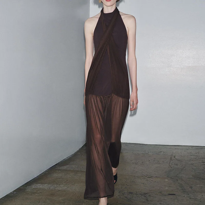 Summer New Arrival Women's Dr Gauzy Bal Splice Hanging Ne Collar Dr Casual H Version Other Material 00%