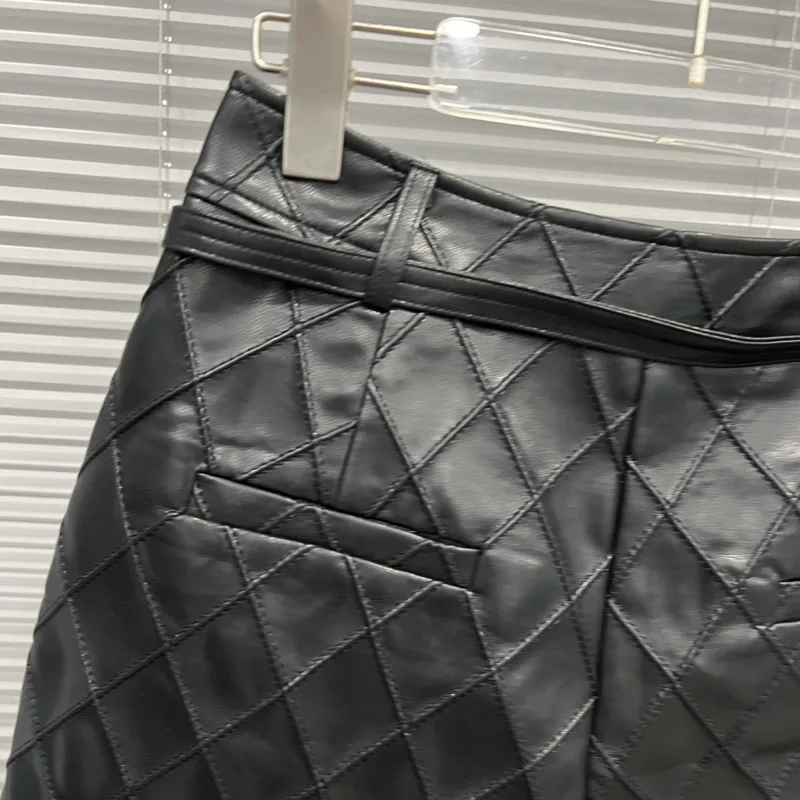 HKSH printemps automne nouvelles femmes Shorts diamant Plaid poches en cuir PU élégant polyvalent Punk tendance pantalon court droit HK17021