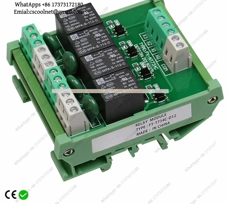 JS03 4 Channel Relay Module 1 SPDT DIN Rail Mount 12V 24V DC/AC Interface 220V 230V 5VDC