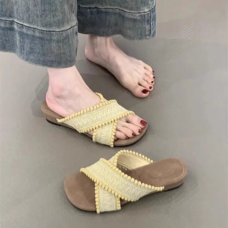 

Flat Bottom Bohemian Sandals Women's Summer New Vintage Ethnic Fairy Wave West Indian Beach Outdoor Slippers TPR Material