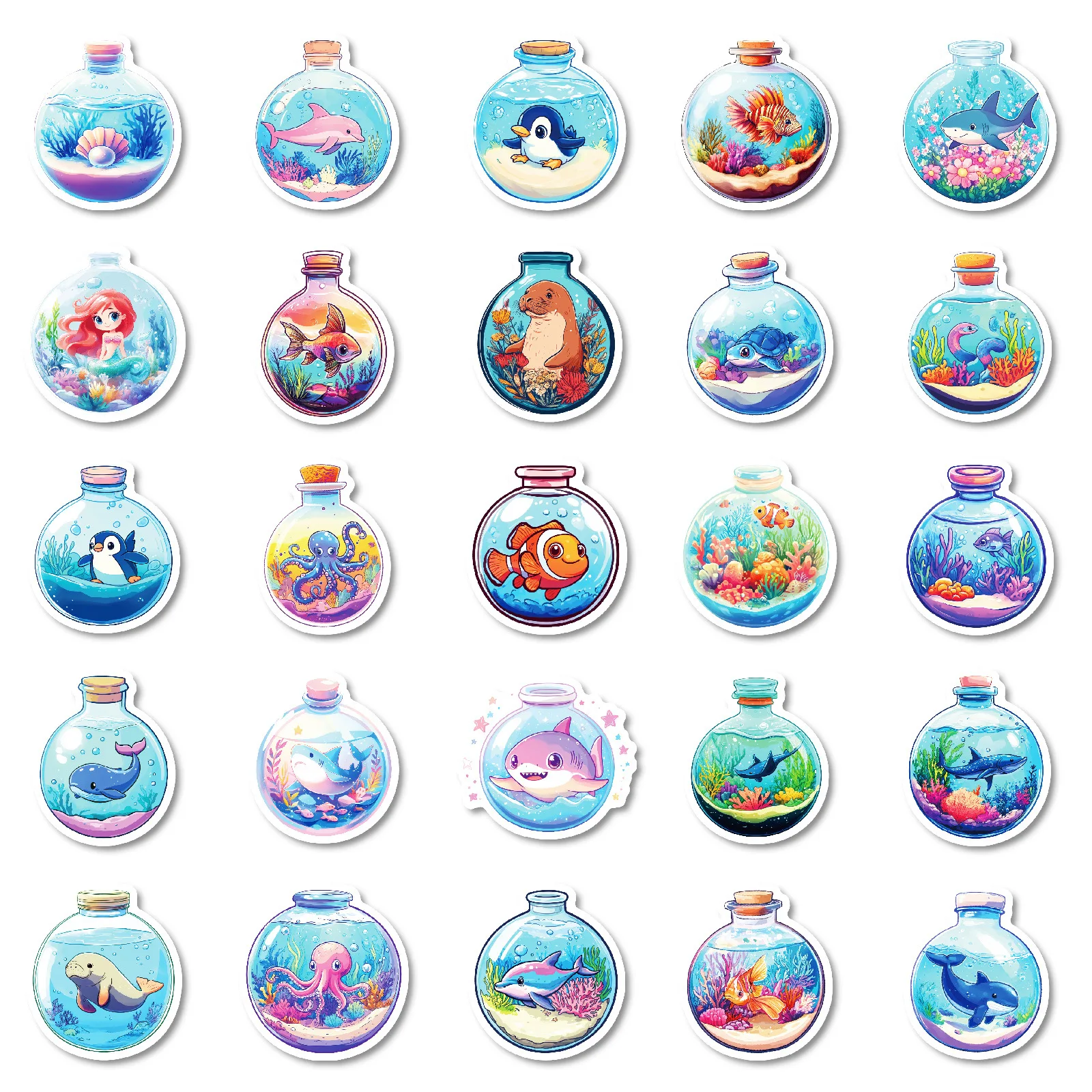 10/50 Uds botella redonda animales marinos pegatina de Graffiti lindo delfín pegatina de dibujos animados para ordenador portátil teléfono guitarra nevera monopatín juguetes para niños