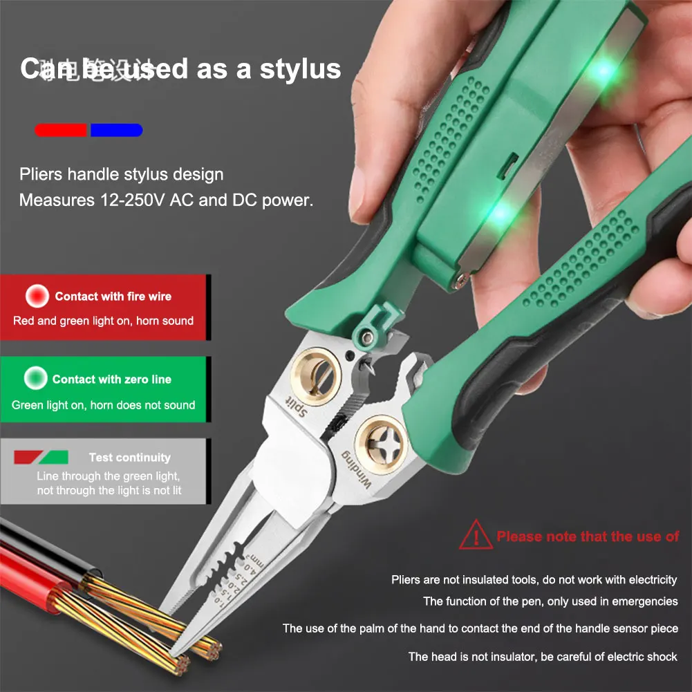 8-in-1 Multi-Functional Wire Stripping Tool with Electricity Measurement Function Cable Scissors for Cutting and Pulling Wires