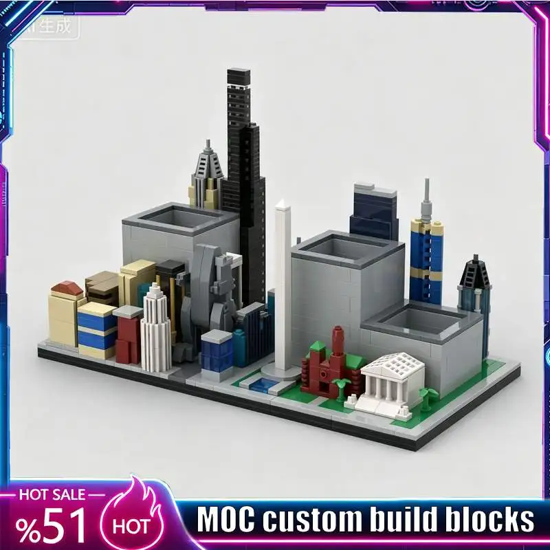 1300Parts City Skyline MOC Street View Model Custom Puzzle Architecture DIY Assembly Desk Organizer Toy Collection Display Gift