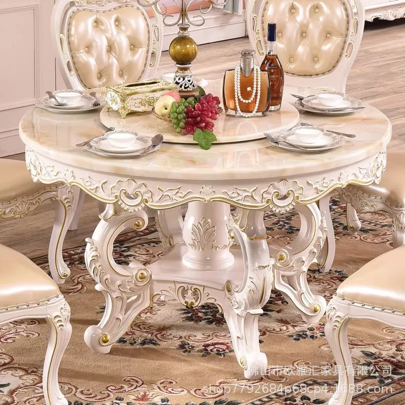 YJQ European dining table round table marble household round modern simple solid wood dining table