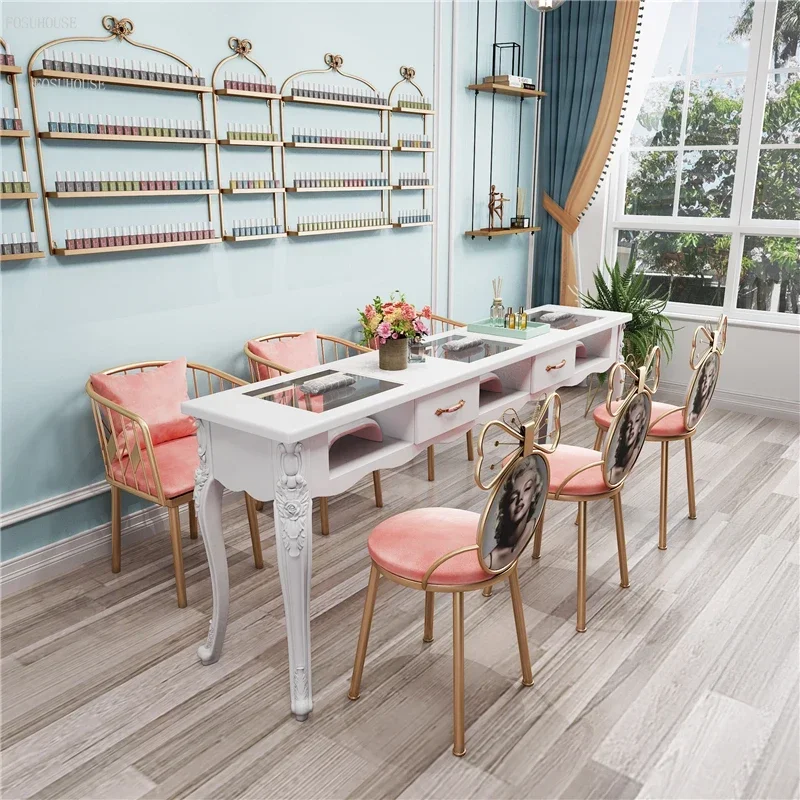 # iron Nail Tables Modern Simple Single Nail Manicure Table Light Luxury Paint Multi-functional Glass Double Manicure Table