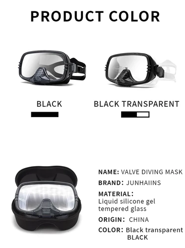Imagen 2 del producto Máscara de buceo de marco grande con válvula de drenaje |   Lente de vidrio templado HD y correa de silicona ajustable, gafas de natación, buceo, , moa,