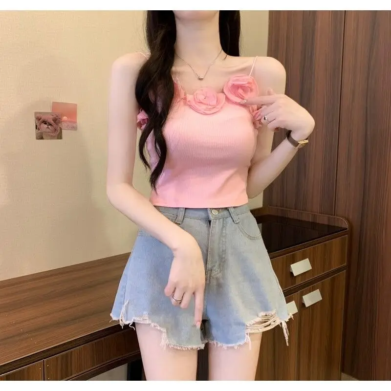 Neuer Stil, modisches Design, schick, dreidimensionale Blume, sexy, heißes Mädchen, kurzes Hosenträger-Top