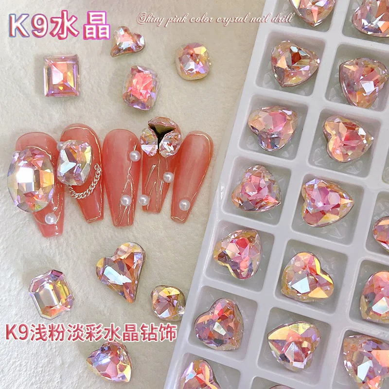 5pcs เล็บ rhinestones Charms คริสตัลเพชรสีชมพูสีเพชร Water DROP Love เครื่องประดับเพชร